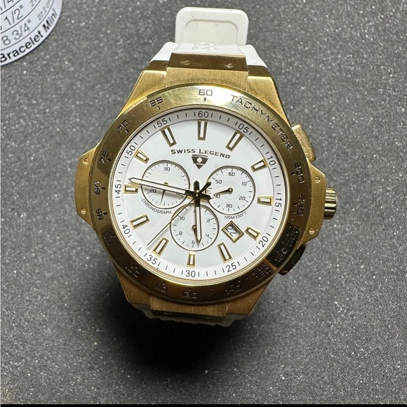 Swiss Legend Maverick Chronograph Diver Watch Gold Bezel White Dial/band Working - Picture 1 of 8